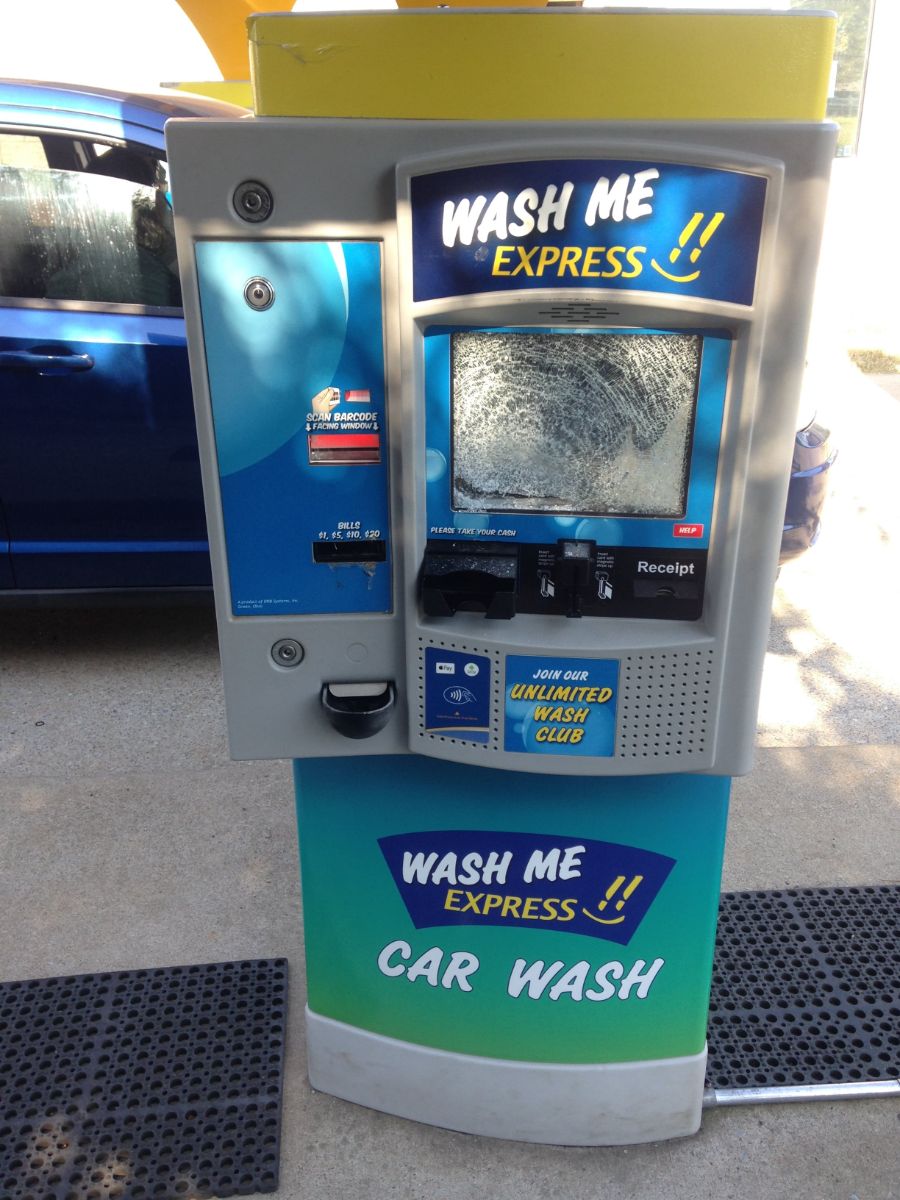 damaged car wash pay station