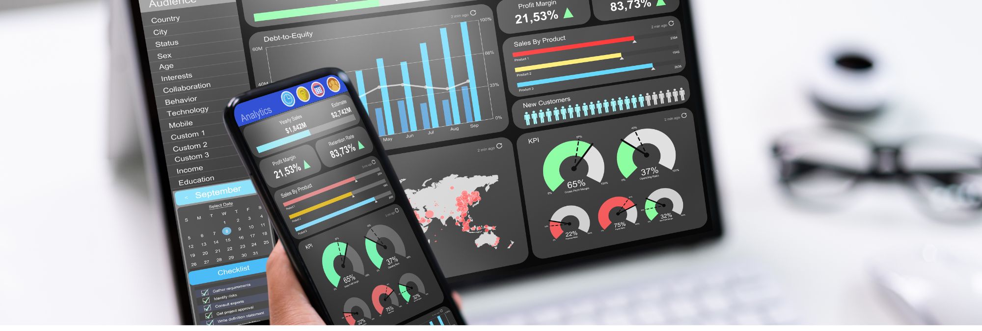 Screen with data shown
