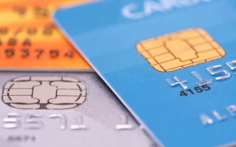 close up of three credit cards focusing on the chips