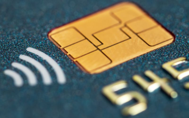 close up of a chip on a credit card