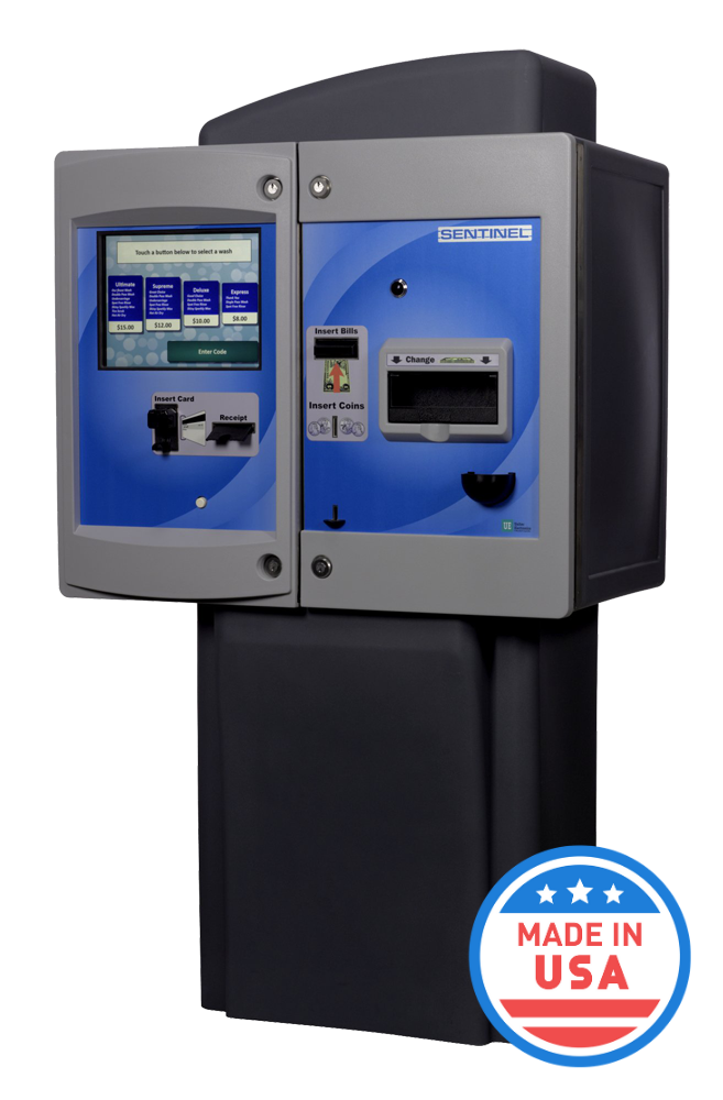 full length, cut out image of the sentinel car wash pay station by Unitec