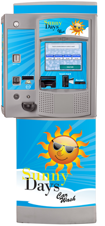 portal ti+ car wash pay station with a Sunny Days branded decal