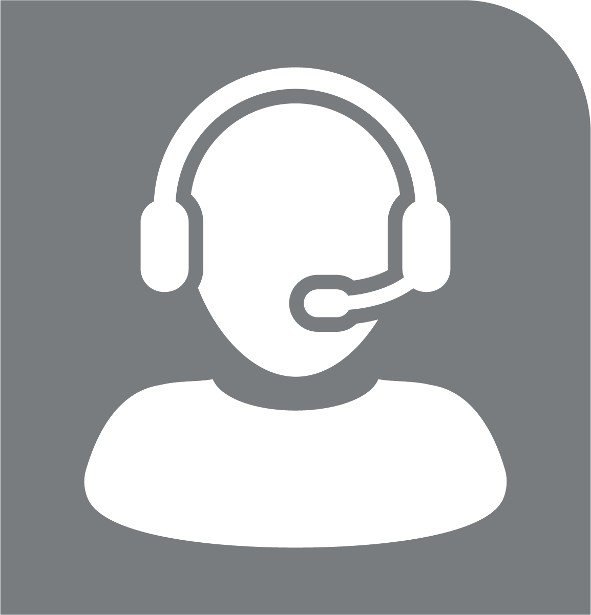 gray icon with curved right corner showing a graphic of a call center worker