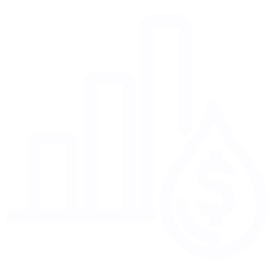 bar graph icon showing upward trajectory and a dollar sign in a water drop