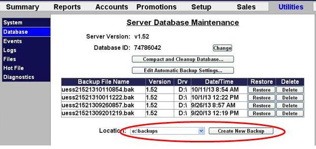 screenshot of sierra server database maintenance screen with location circled