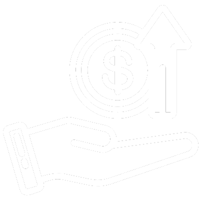 icon of a dollar sign and upwards arrow in a hand depicting value