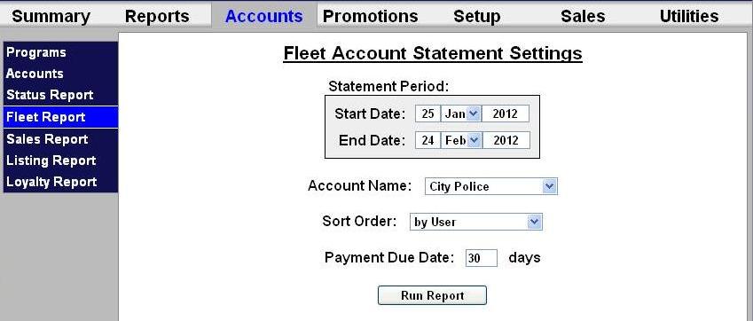 screenshot of fleet account statement settings in sierra